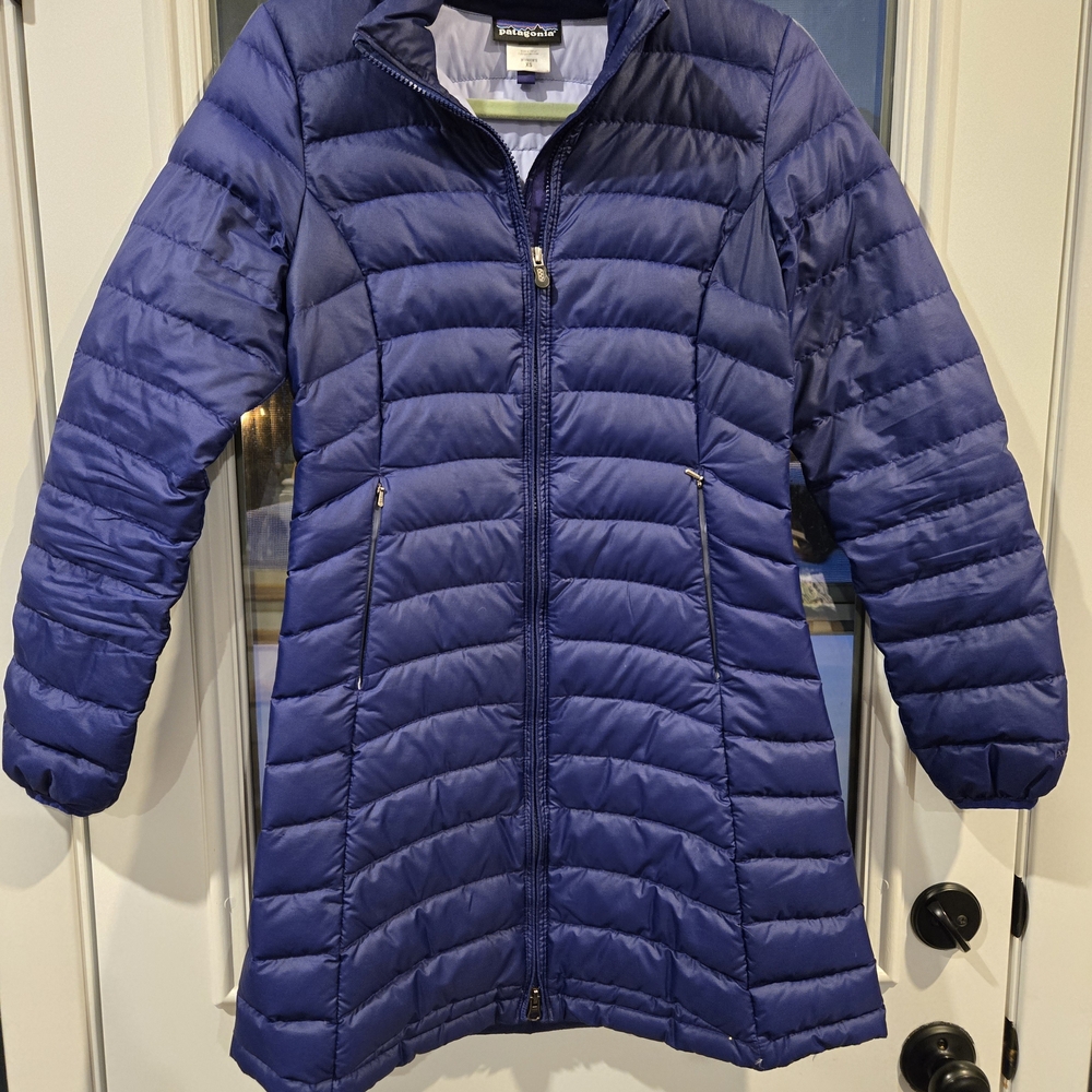 Patagonia Goose Down Sweater Coat Parka Jacket Womens Size XS Blue/Navy Puffer